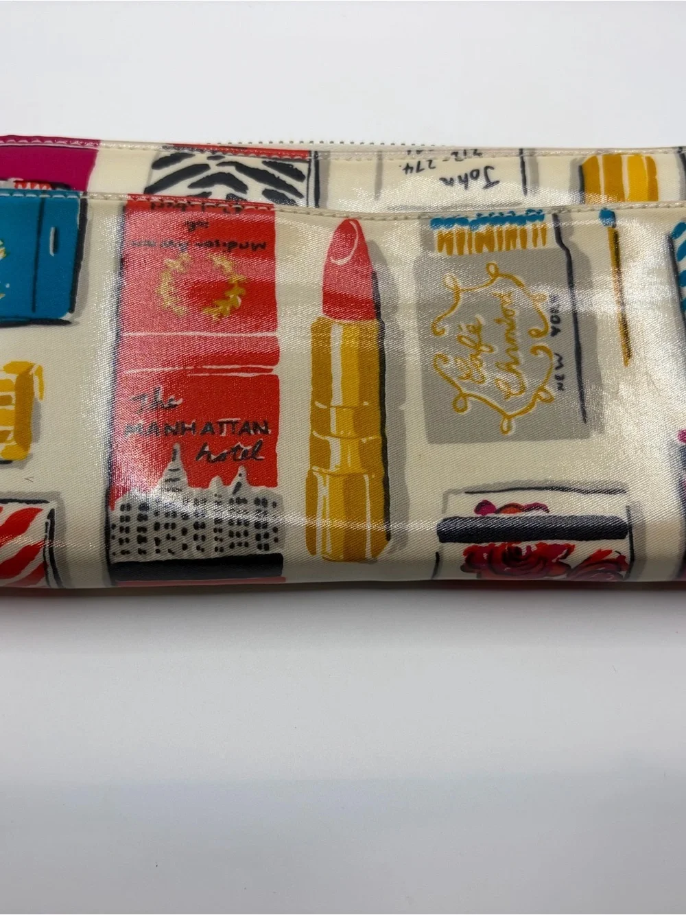 kate spade Cream Wallet with Multicolor Block Print